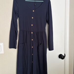 Elegant Navy Button-Down Dress